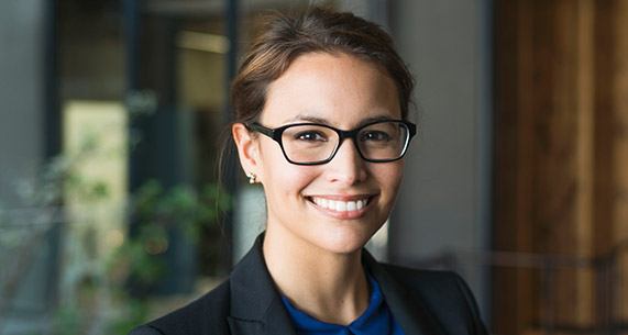 Woman wearing glasses with beautiful smile